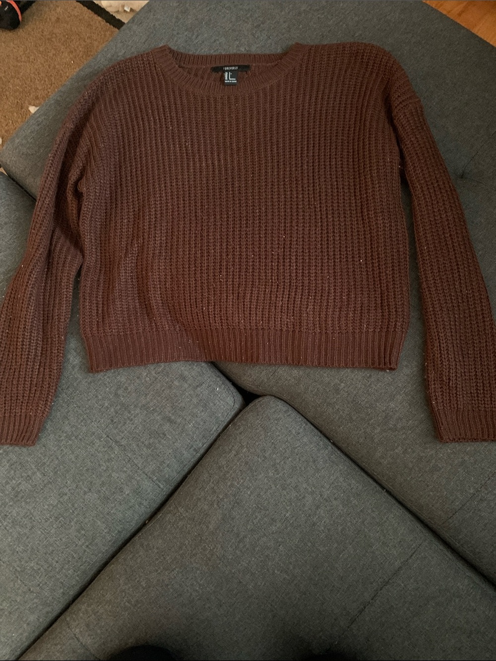 Forever 21 Brown Crewneck Waffle Knit Sweater